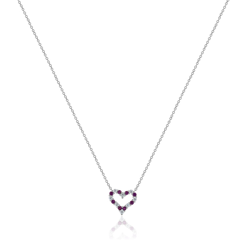 Tiffany & Co. Platinum Diamond and Pink Sapphire Open Heart Necklace