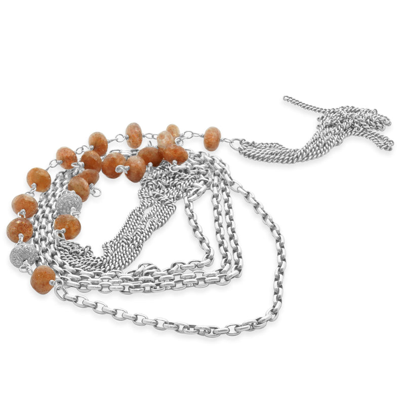 Sterling Silver Strawberry Quartz and Pave Diamond Rondell Necklace