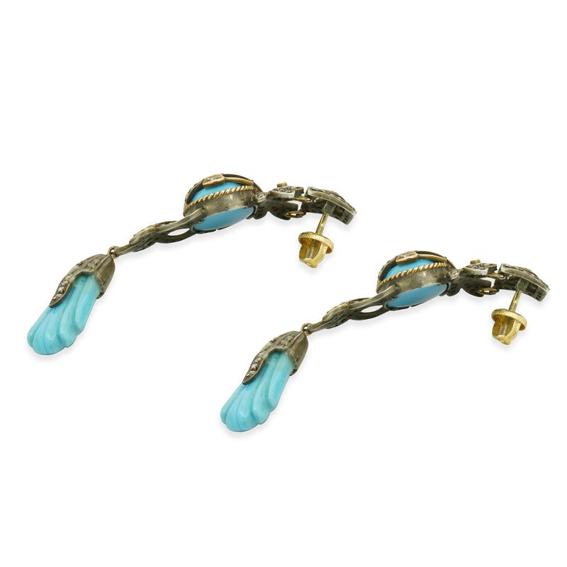 Silver & Gold Turquoise & Diamond Earrings
