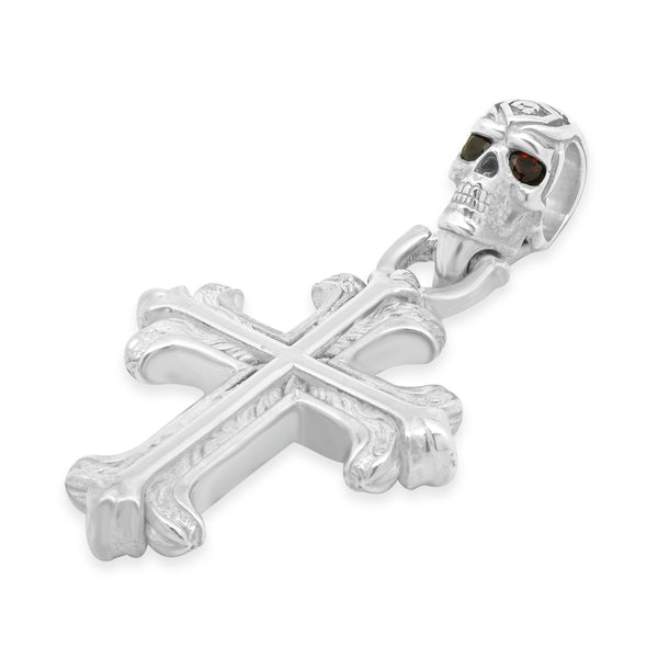 Nightrider Sterling Silver Skull/Cross Pendant with Red Garnet