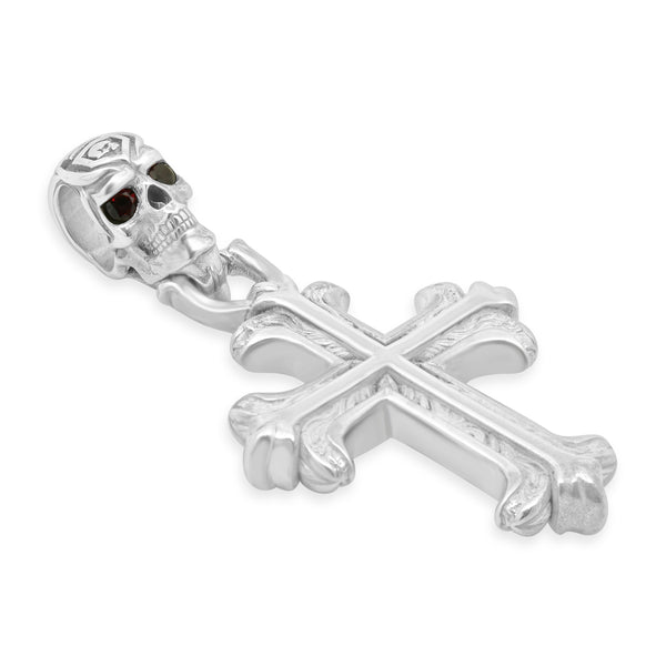 Nightrider Sterling Silver Skull/Cross Pendant with Red Garnet