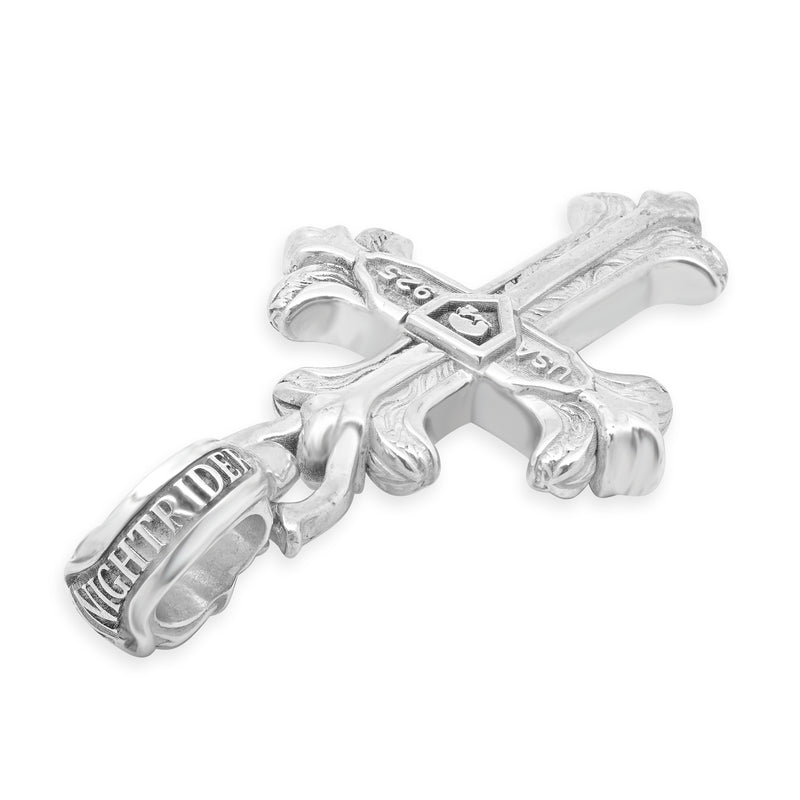 Nightrider Sterling Silver Skull/Cross Pendant with Red Garnet