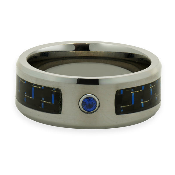 Neptune Tungsten Carbide Black and Blue Carbon Fiber 8MM Band