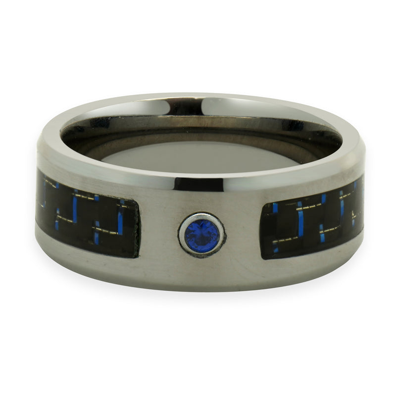 Neptune Tungsten Carbide Black and Blue Carbon Fiber 8MM Band