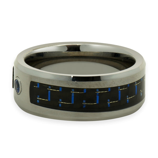 Neptune Tungsten Carbide Black and Blue Carbon Fiber 8MM Band