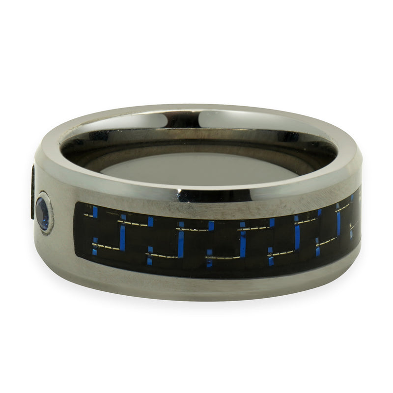 Neptune Tungsten Carbide Black and Blue Carbon Fiber 8MM Band