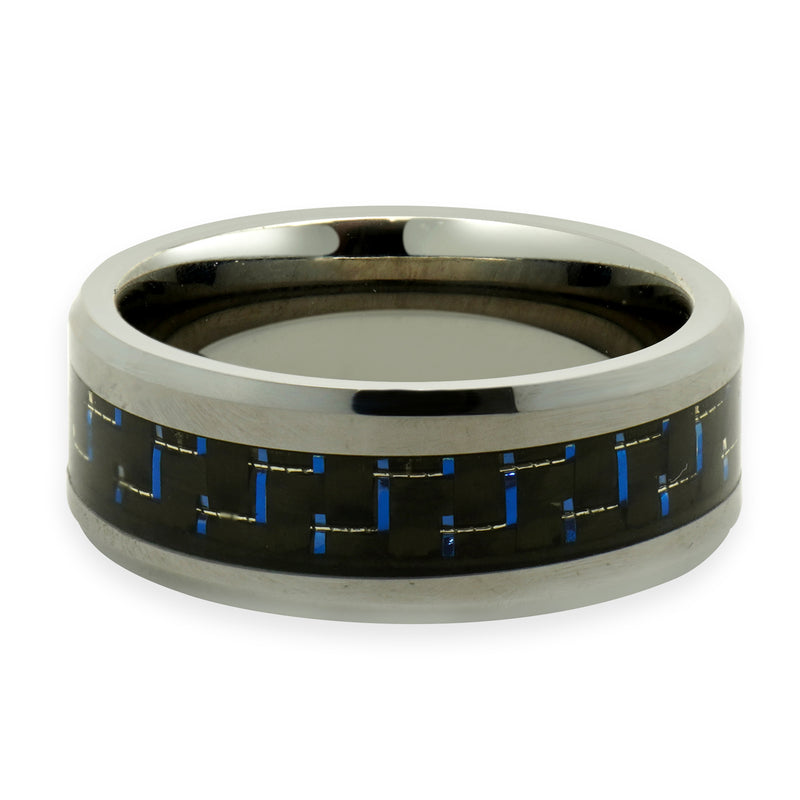 Neptune Tungsten Carbide Black and Blue Carbon Fiber 8MM Band
