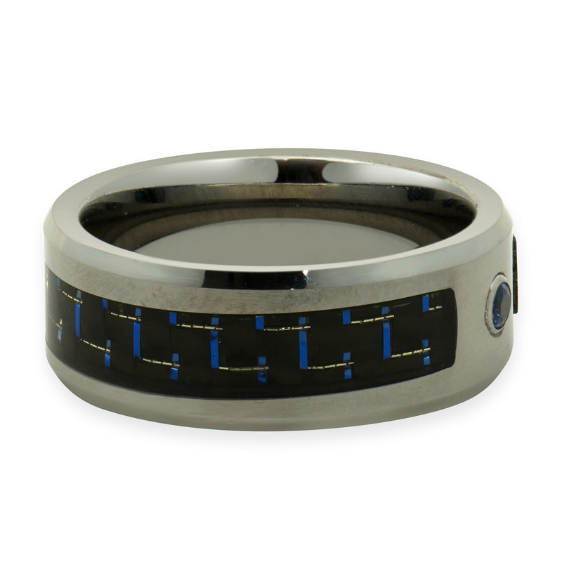 Neptune Tungsten Carbide Black and Blue Carbon Fiber 8MM Band