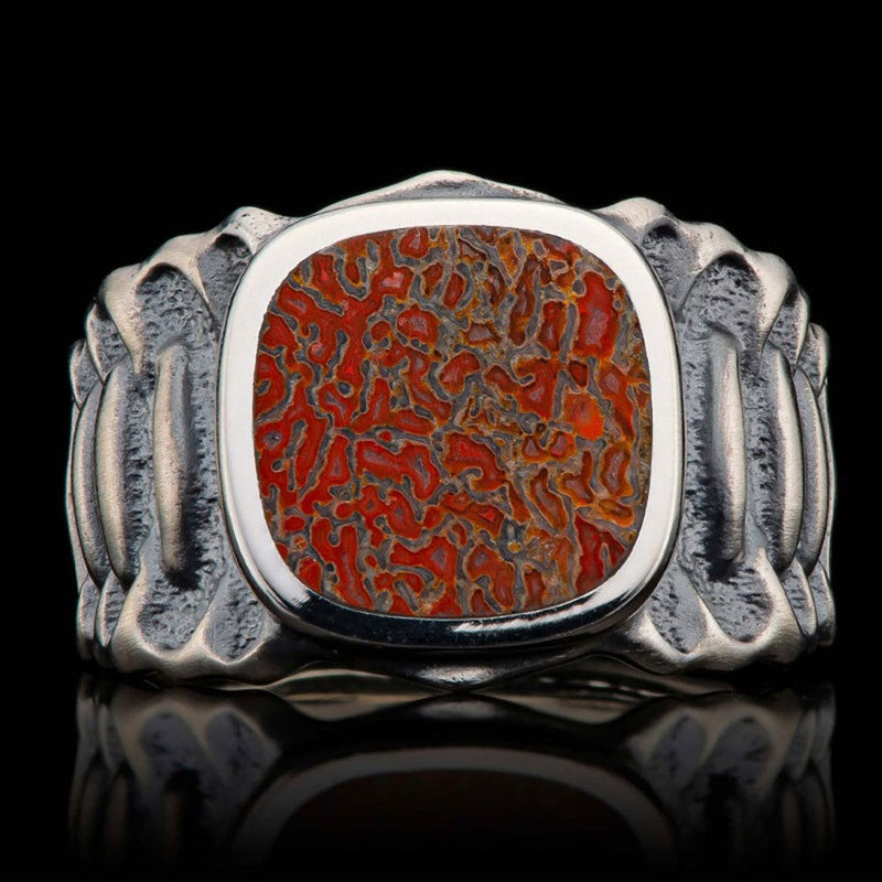 William Henry Echelon Sterling Silver Dinosaur Bone Inlay Ring – The ...
