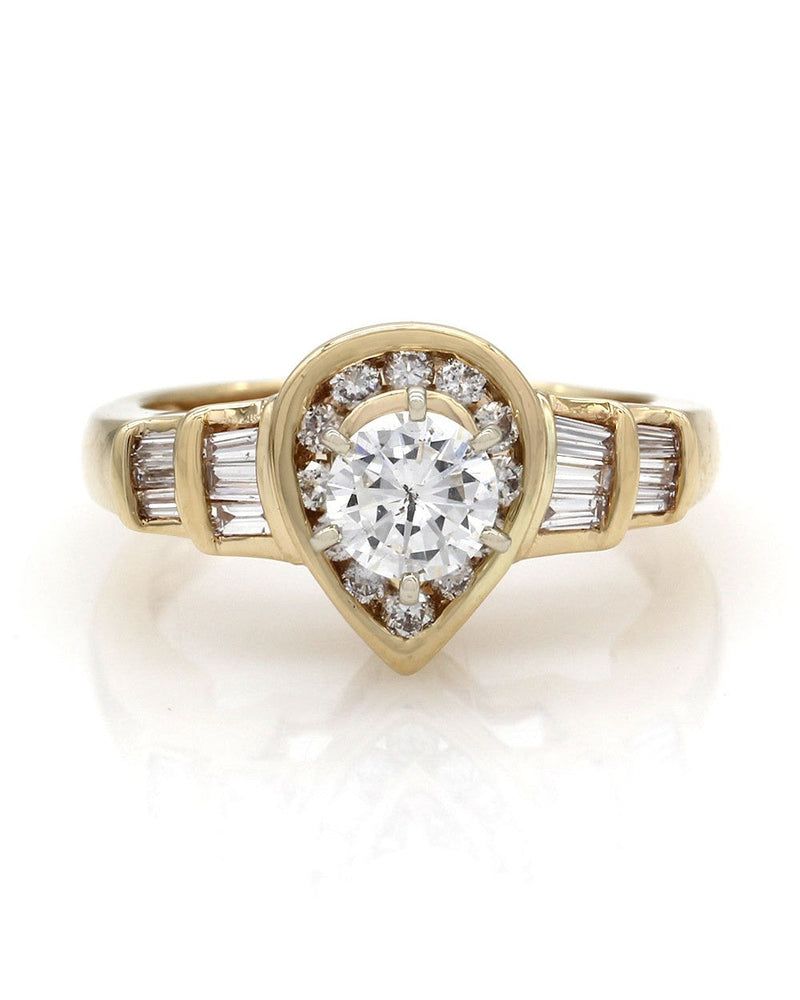 Round and Baguette Diamond Pear Shaped Ring in Gold – The Estate Watch ...