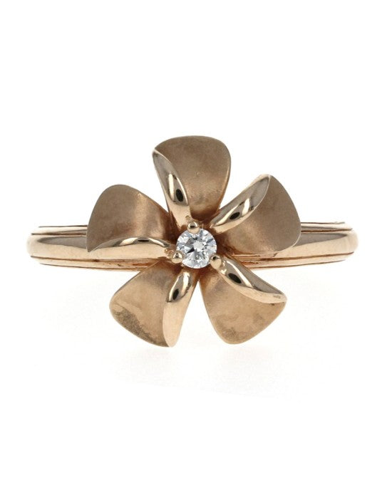 Diamond Solitare Plumeria Ring in Yellow Gold