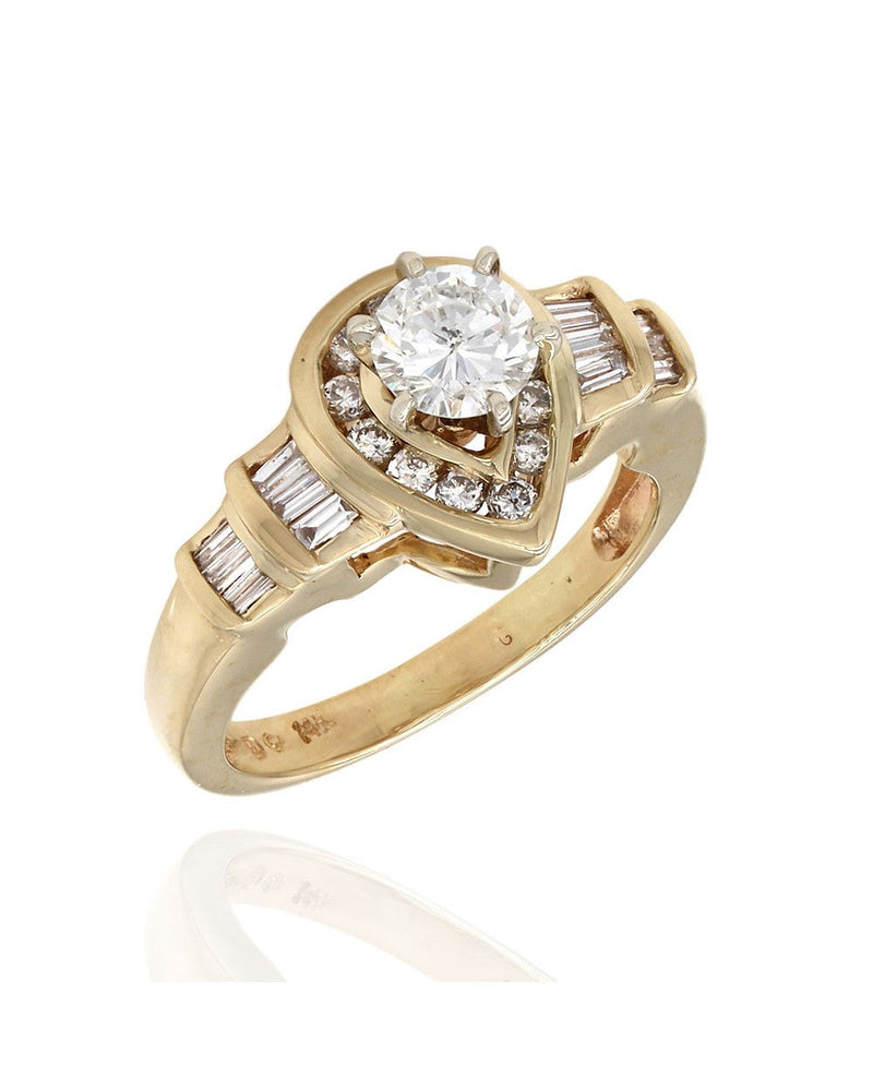 Round and Baguette Diamond Pear Shaped Ring in Gold – The Estate Watch ...