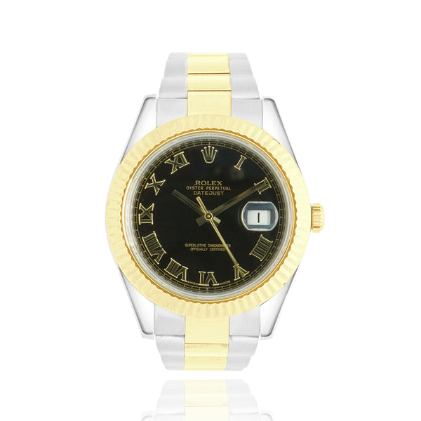 Rolex Two Tone Datejust 41mm Black Roman