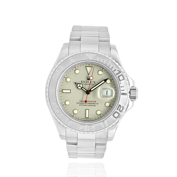Rolex Stainless Steel Platinum Bezel Yachtmaster 40