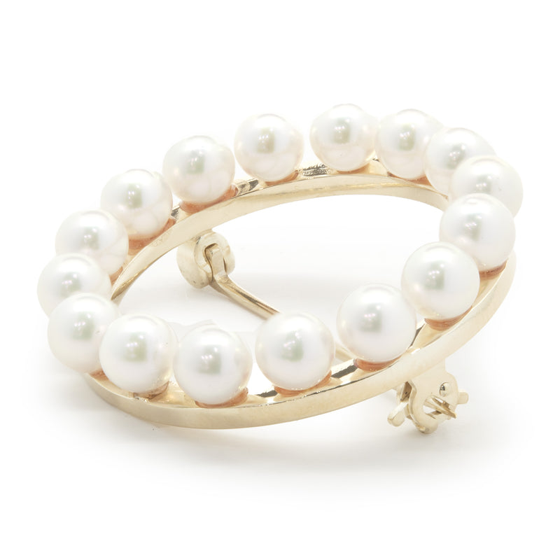 14 Karat Yellow Gold Vintage Circle 25MM Pearl Pin