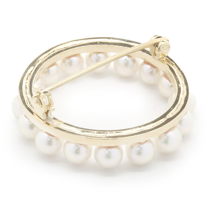 14 Karat Yellow Gold Vintage Circle 25MM Pearl Pin