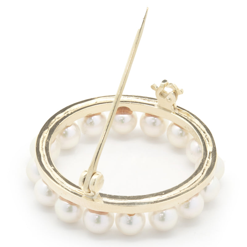 14 Karat Yellow Gold Vintage Circle 25MM Pearl Pin