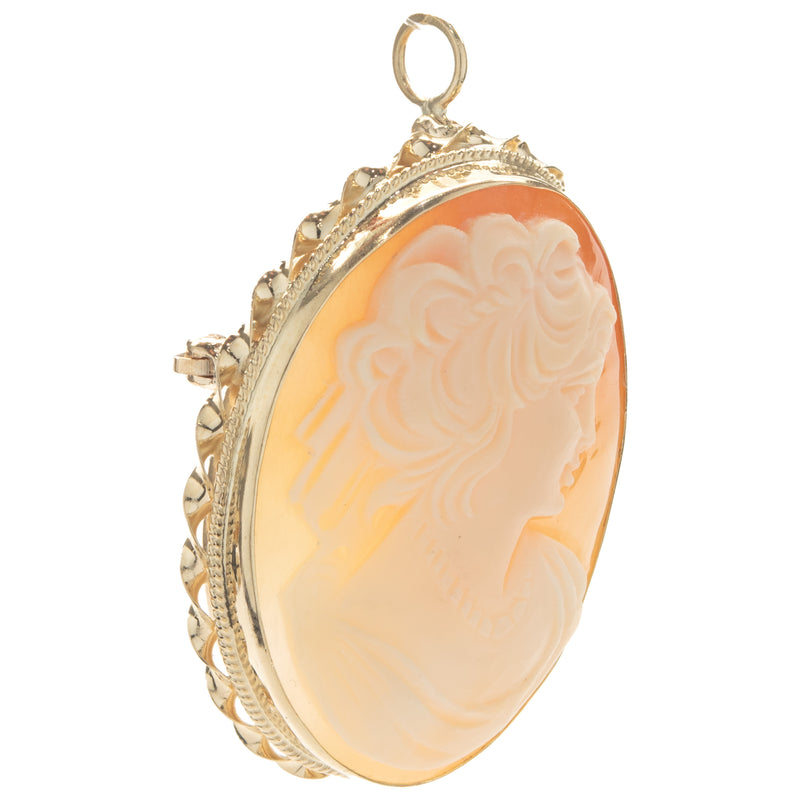 14 Karat Yellow Gold Vintage Framed Cameo Pin