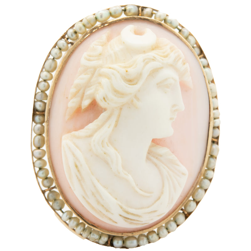 10 Karat Yellow Gold Cameo Pin with Seed Pearls