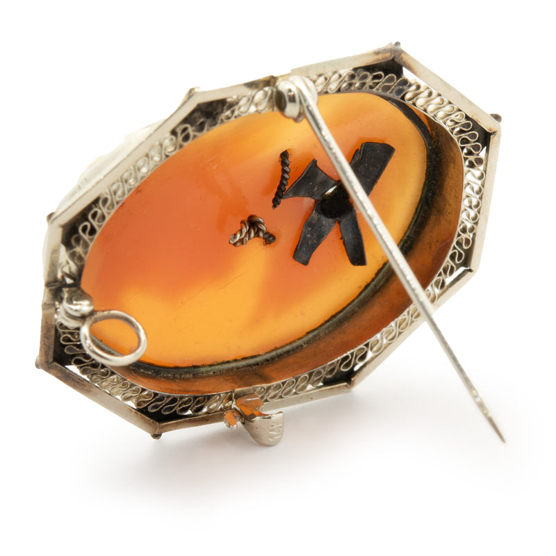 10 Karat Yellow Gold Diamond Cameo Pin