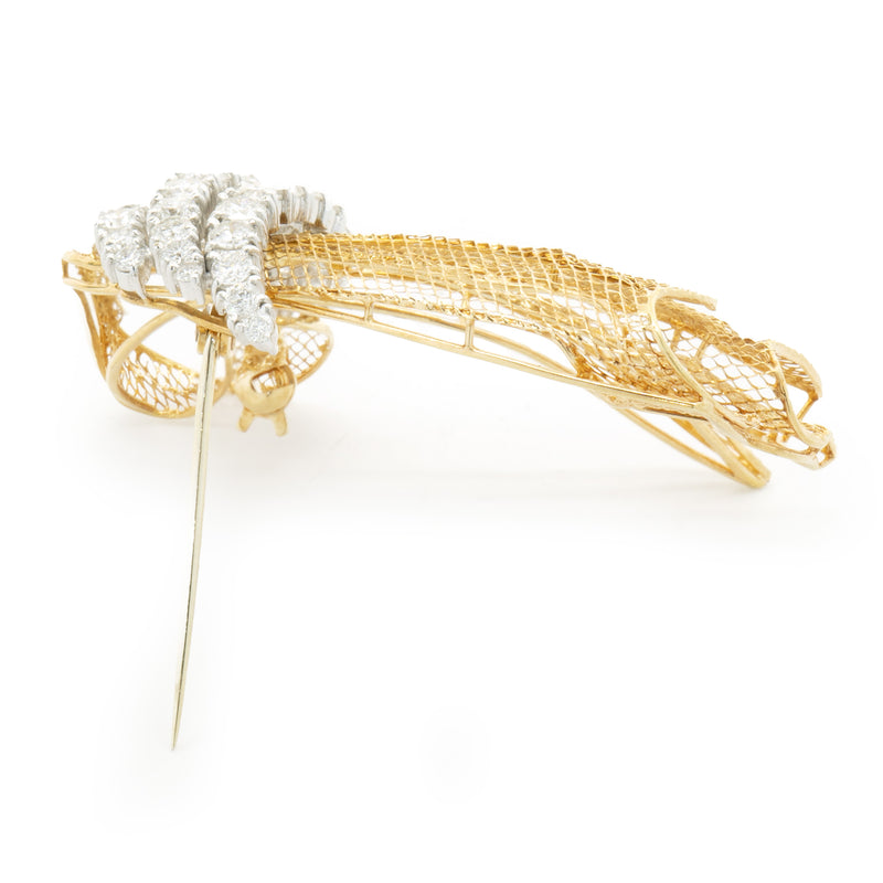 18 Karat Yellow Gold & Platinum Vintage Diamond Ribbon Pin