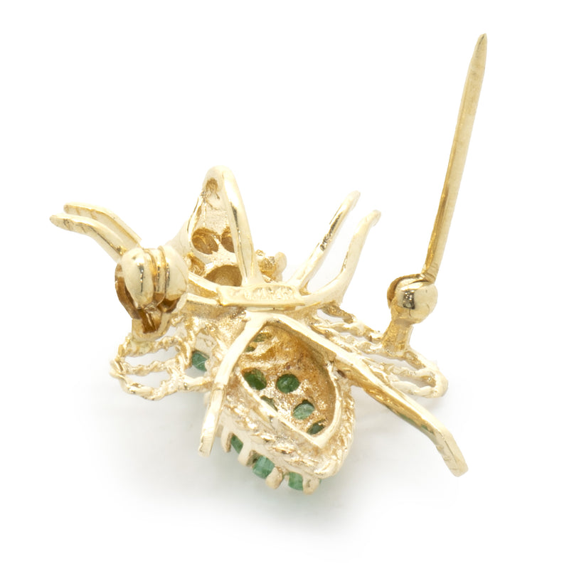14 Karat Yellow Gold Diamond and Emerald Bee Pin