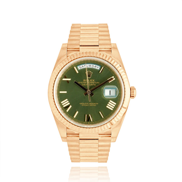 Rolex 18K Rose Gold President Day-Date “Olive” 40mm