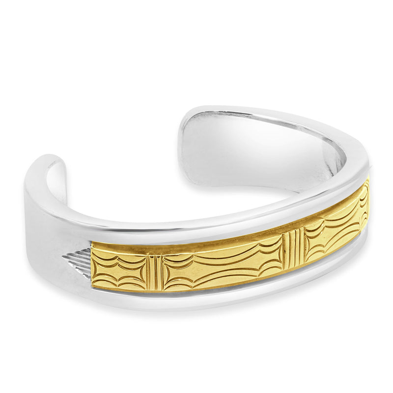 B. Morgan Native American Sterling Silver & 14 Karat Yellow Gold Cuff Bracelet