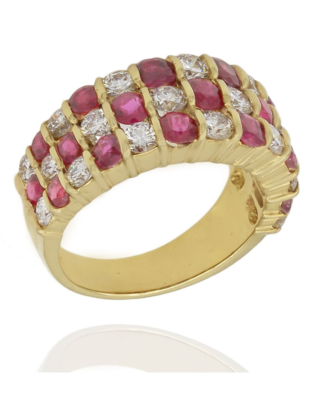 3 Row Alternating Ruby and Diamond Checkered Ring in Yellow Gold – The ...