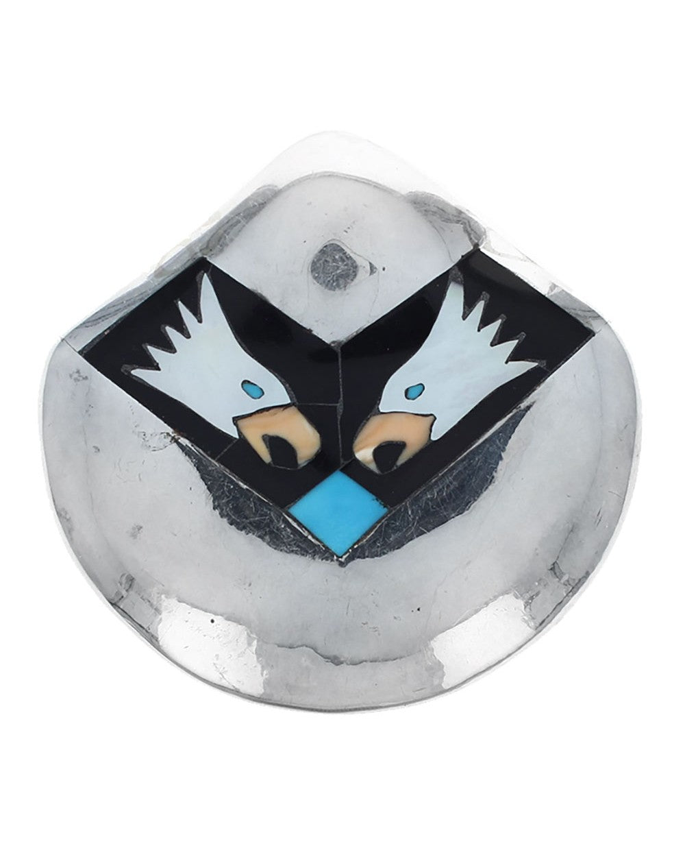 Large Navajo Sterling Silver Multi-Stone Inlay Eagle Heads Pendant ...