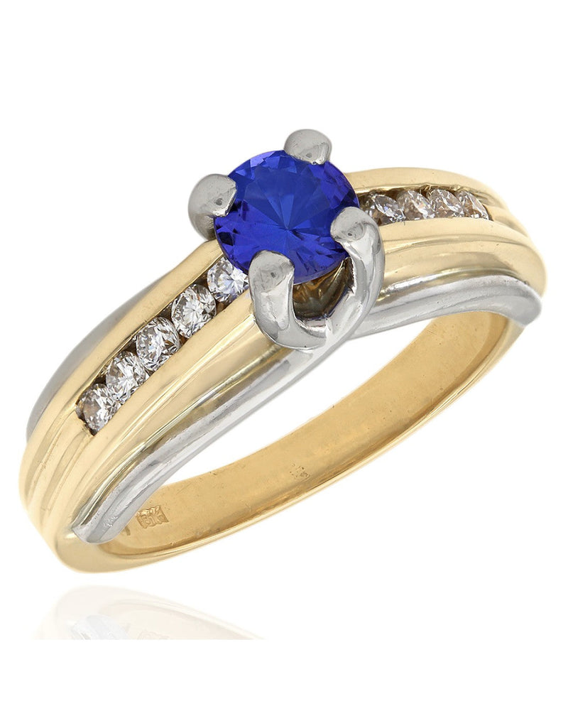 Tanzanite and Diamond Ring in 2 Tone Gold
