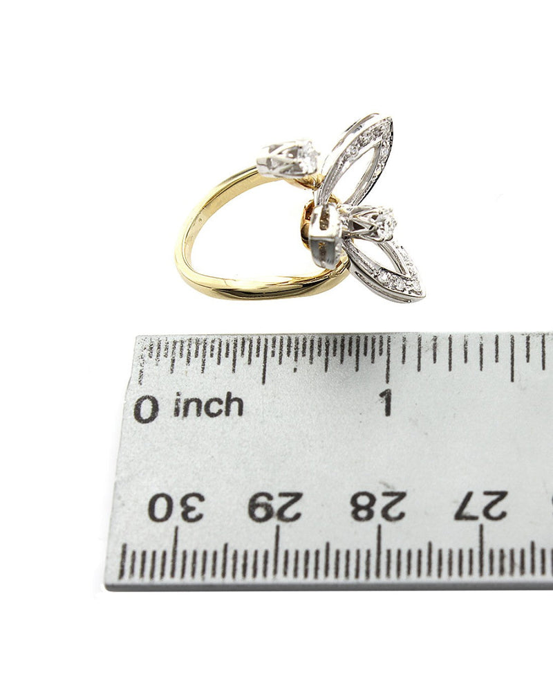 Open Leaf Motif Diamond Bypass Ring in Gold