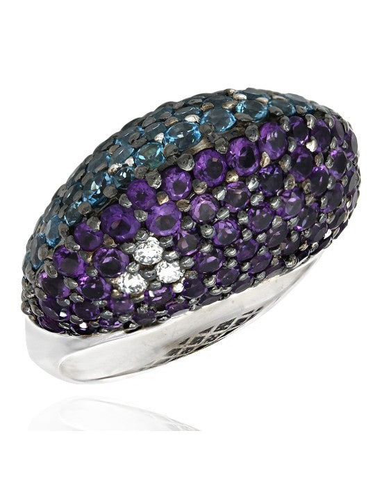 Amethyst and Blue Topaz Dome Ring with Diamond Accents