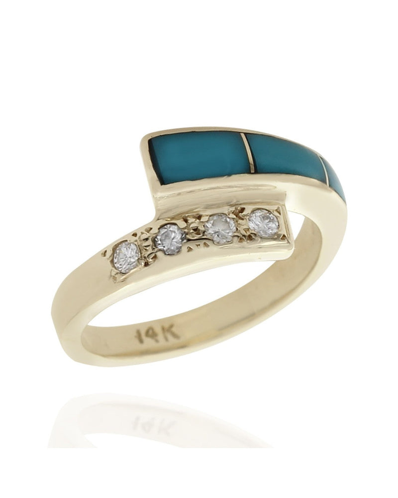 Turquoise Inlay and Diamond Bypass Ring