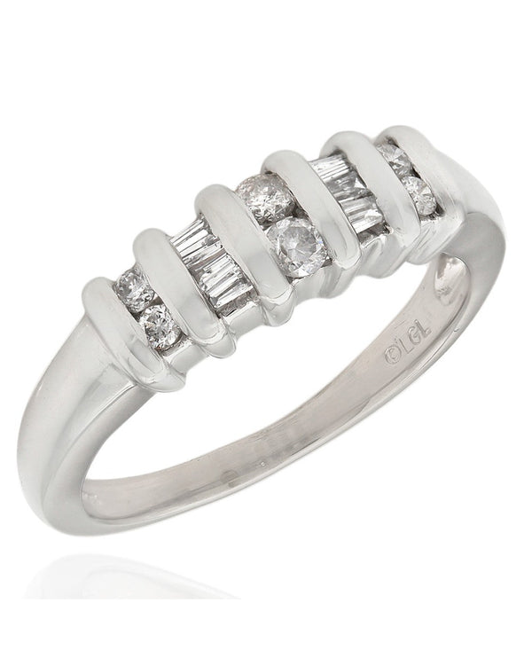 5 Row Alternating Round and Baguette Diamond Ring