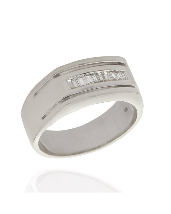 Gentlemans Baguette Diamond Rectangular Top Ring