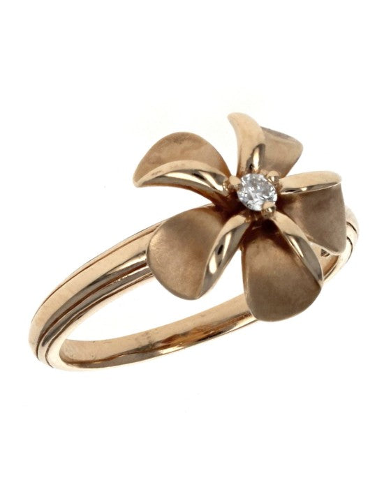 Diamond Solitare Plumeria Ring in Yellow Gold