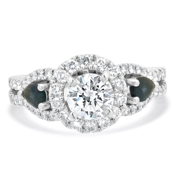 14 Karat White Gold Vera Wang Diamond Halo Engagement Ring with Sapphires