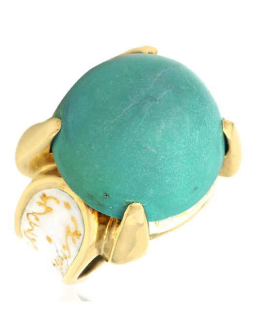 Turquoise and Enamel Bullet Ring in Yellow Gold – The Estate Watch And ...