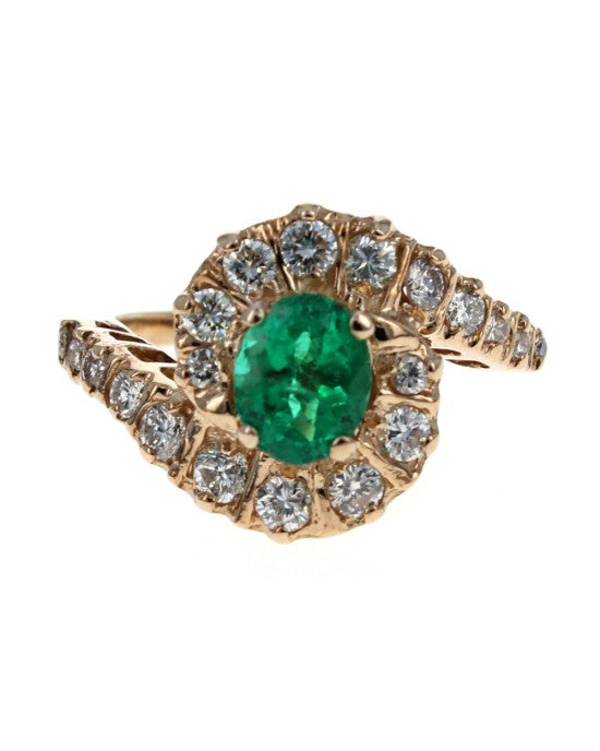 Emerald and Diamond Bypass Ring in Yellow Gold