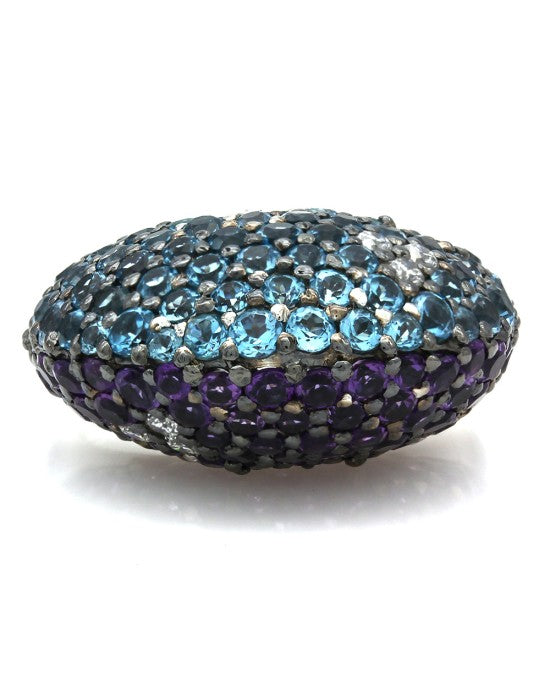Amethyst and Blue Topaz Dome Ring with Diamond Accents