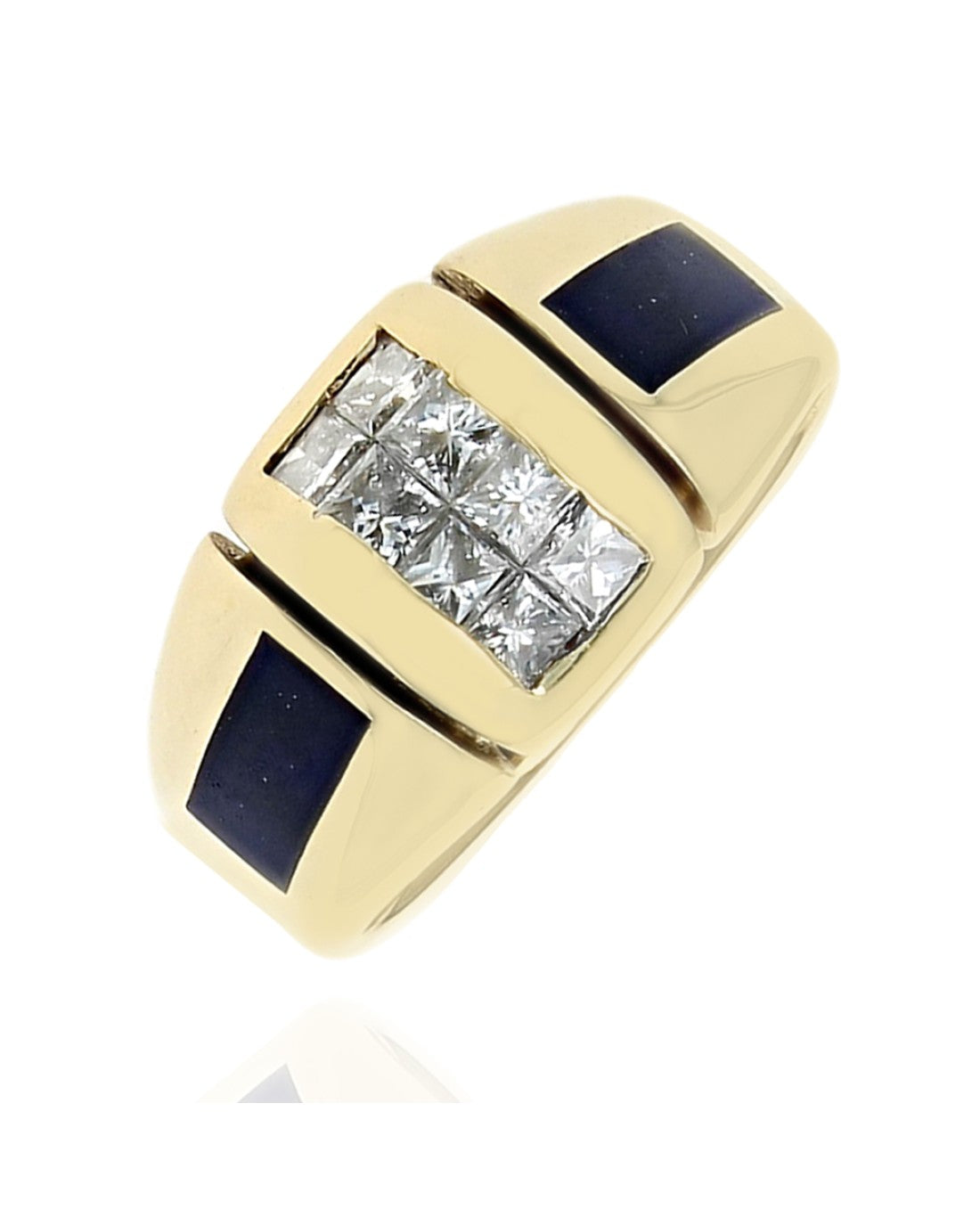 18K Yellow Gold Diamond and Lapis Inlay Ring – The Estate Watch And ...
