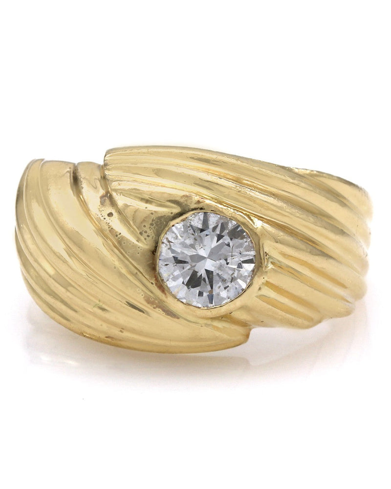 Flush Set Diamond Solitaire Fluted Ring