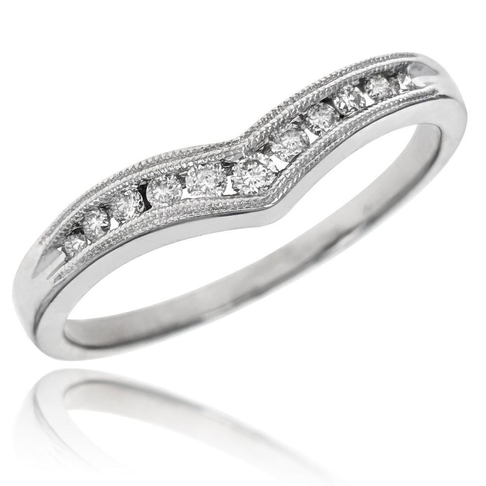 14K White Gold Diamond Chevron Contour Band – The Estate Watch And ...