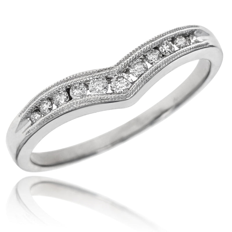 14K White Gold Diamond Chevron Contour Band – The Estate Watch And ...