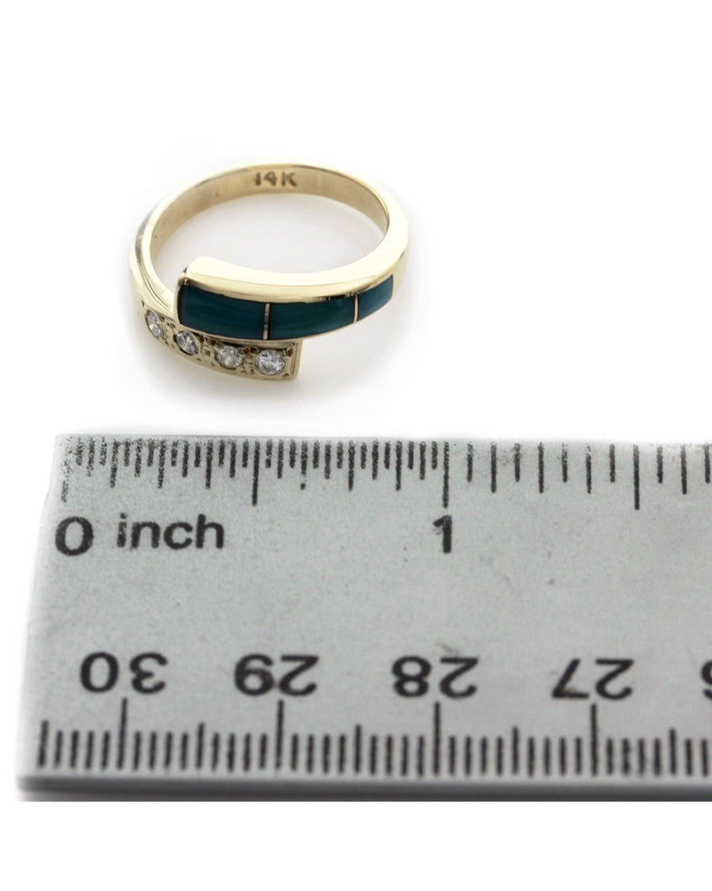 Turquoise Inlay and Diamond Bypass Ring