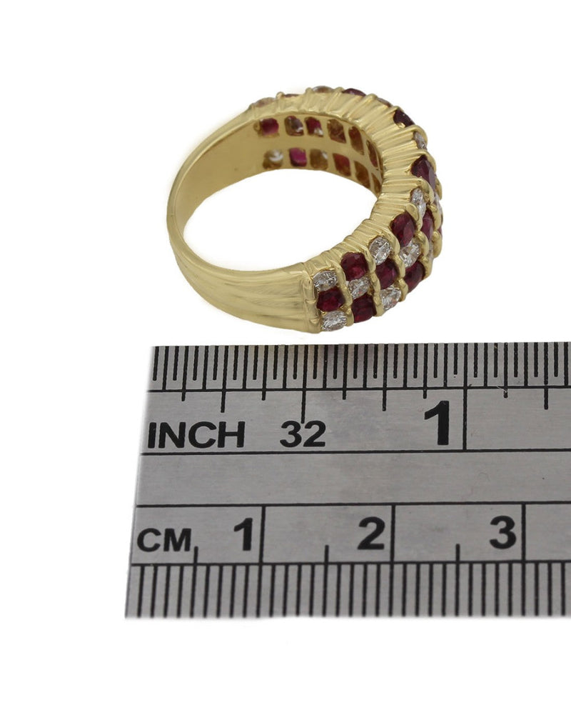 3 Row Alternating Ruby and Diamond Checkered Ring in Yellow Gold – The ...