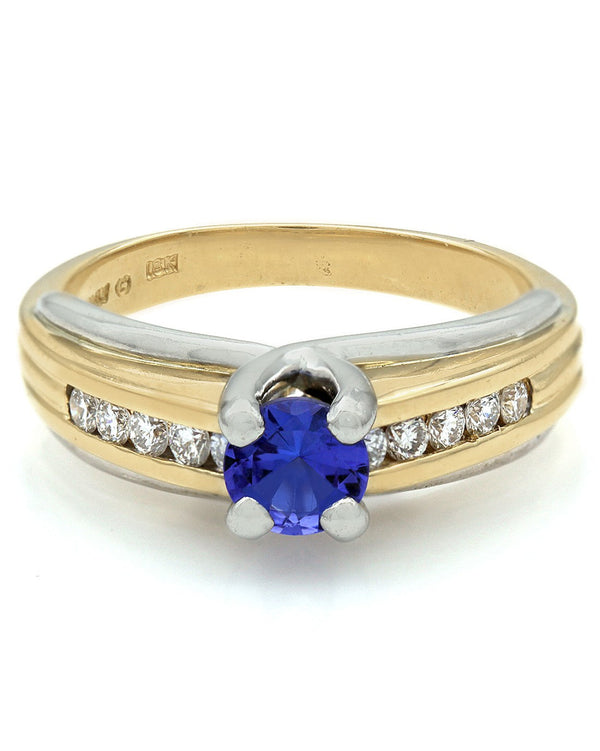 Tanzanite and Diamond Ring in 2 Tone Gold