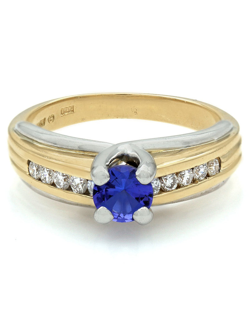 Tanzanite and Diamond Ring in 2 Tone Gold