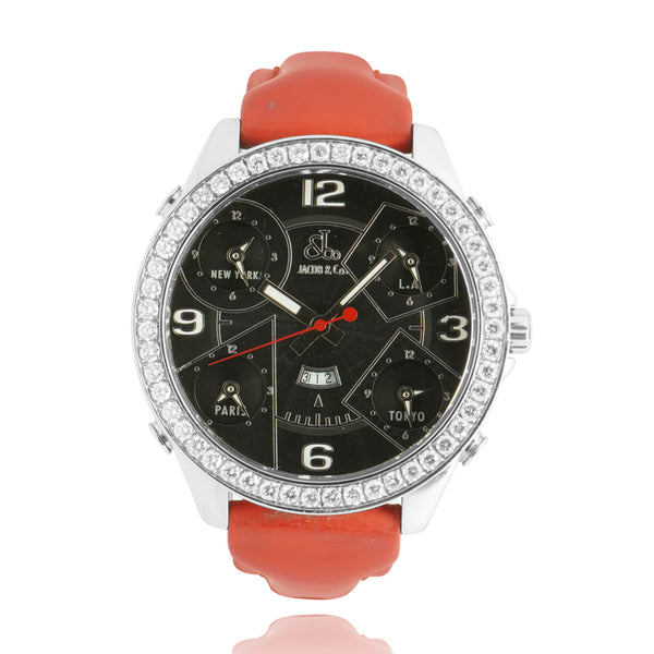 Jacob & Co Stainless Steel 5 Time Zone Diamond Bezel